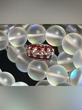 Pandora Sterling Silver Red and White Rhinestone Charm Bead (MISSING ONE STONE)